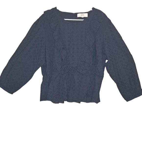Textile Elizabeth and James Eyelet Lace Ruffle Preplum Blouse Plus Size XXXL - Picture 1 of 7